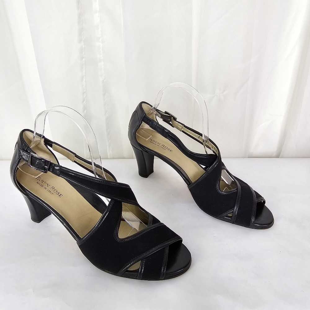 Taryn Rose Black Open Toe Ankle Strap Heels Size FR 41.5 / US 10.5